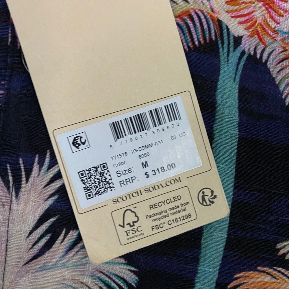 Scotch & Soda Colourful Palm Tree Lightweight Jacket size Medium Linen Half Line
